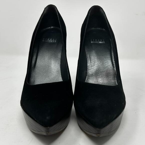 Stuart Weitzman Platform Pumps Shoes Black Suede Leather Size 6 - Picture 2 of 7